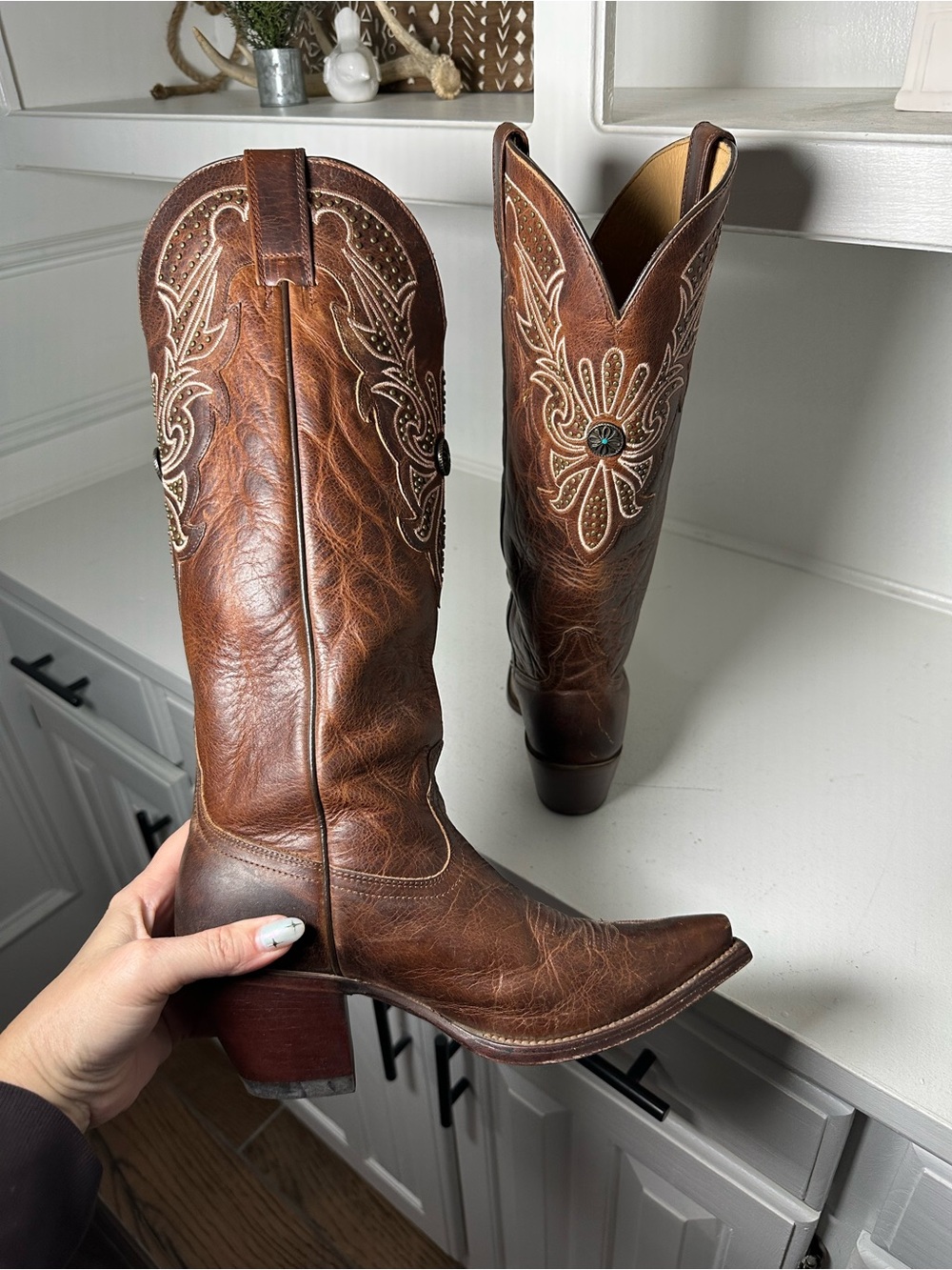 **SOLD**Shyanne Tall Cowboy Boots Womens 7 Brown Leather Western Studded Cowgirl - Picture 8 of 10